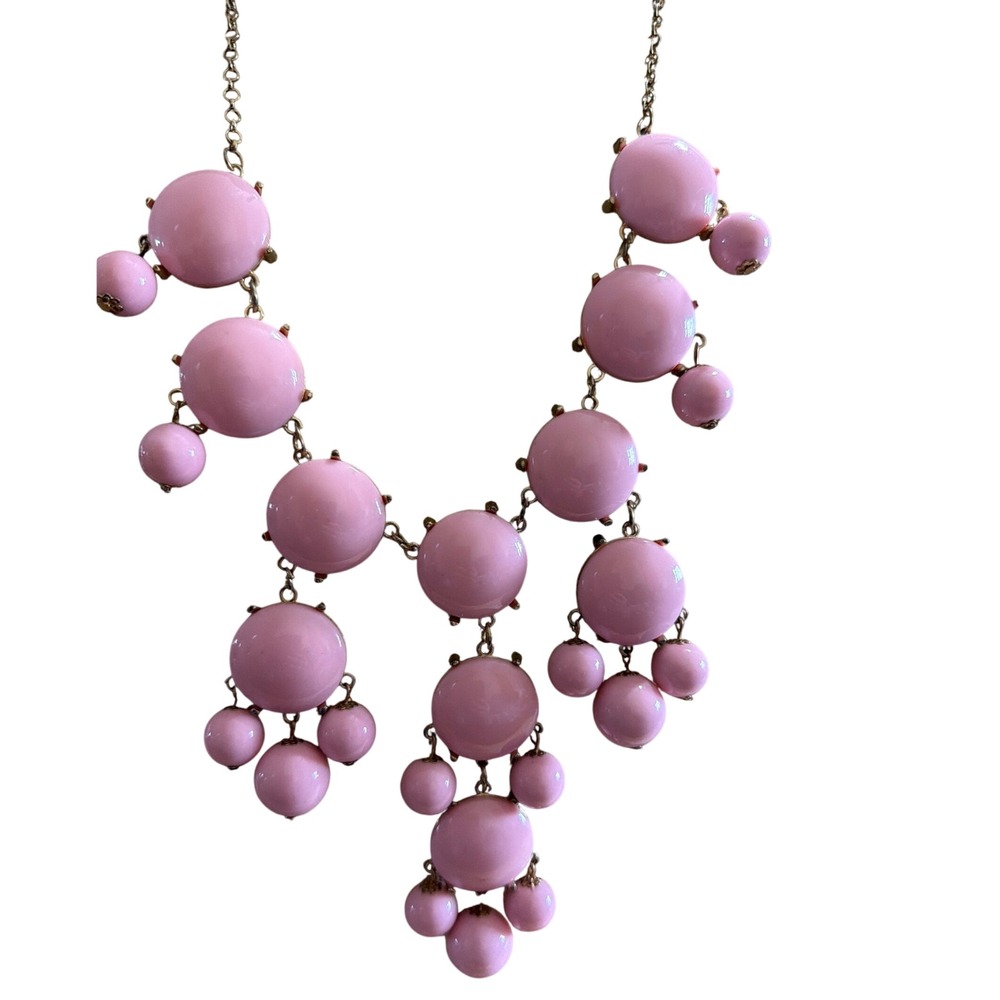 Pink Bubble Statement Necklace Gold Tone Bib Chunky Resin Jewelry Retro‎
